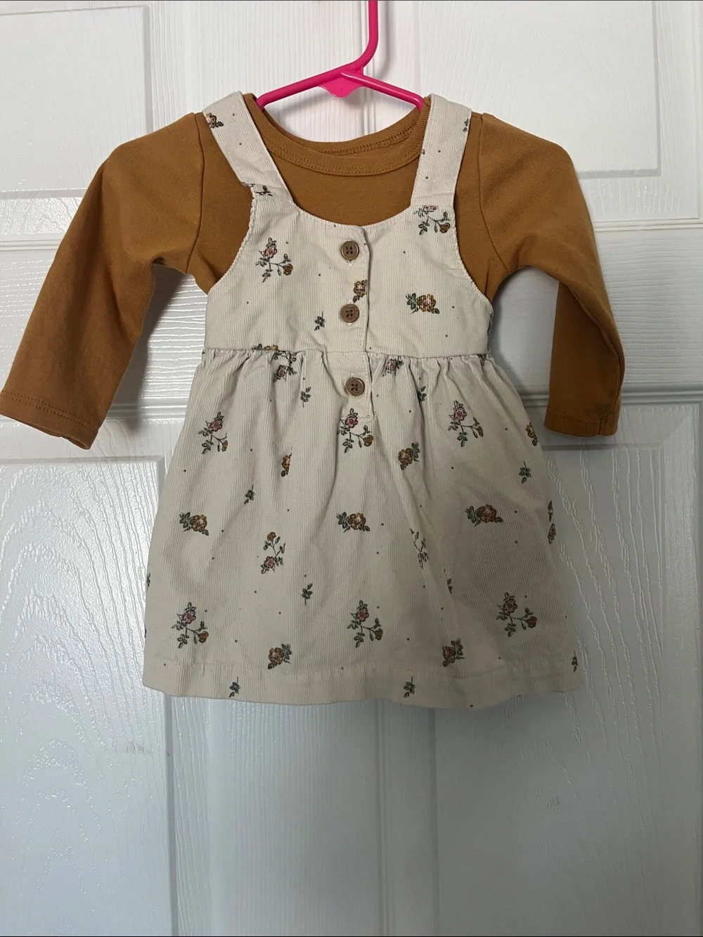 Neutral Floral  Dress with Mustard Long Sleeve Bodysuit